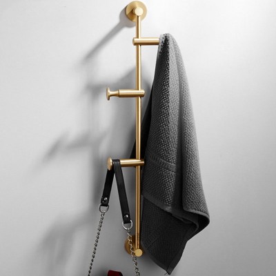 Nordic brass hook brushed gold rotating coat hook wall hanging storage rack toilet hanging rod